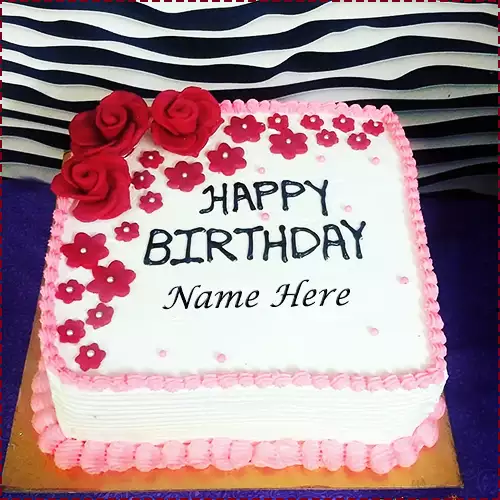 Rose Flower Birthday Cake With Name